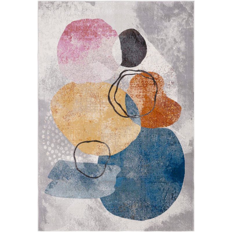 Ivory and Multicolor Abstract 8' x 10' Synthetic Area Rug