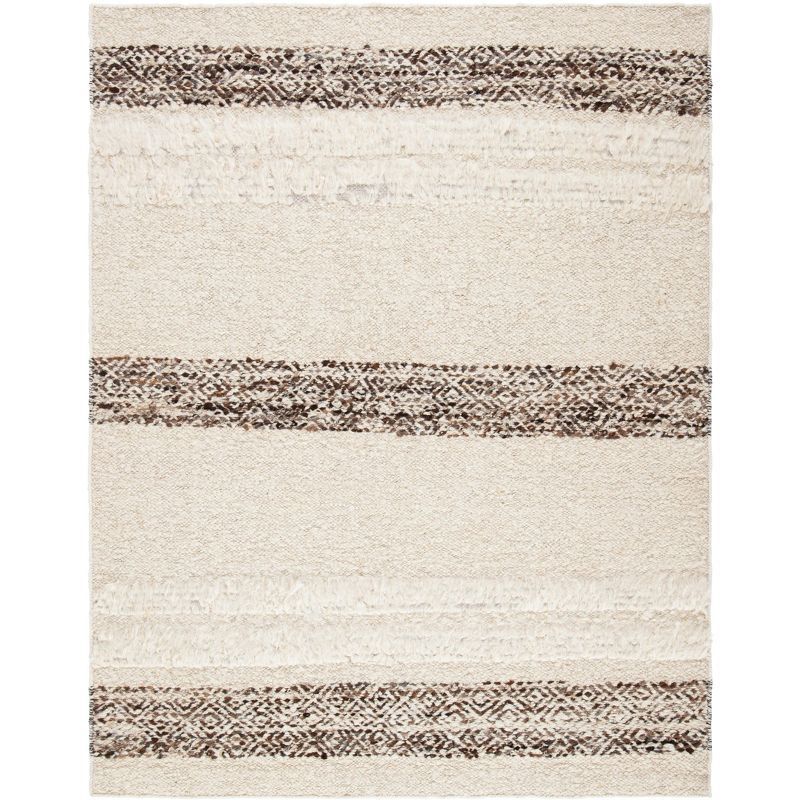 Handmade Ivory and Brown Wool Cotton Flat Woven Area Rug