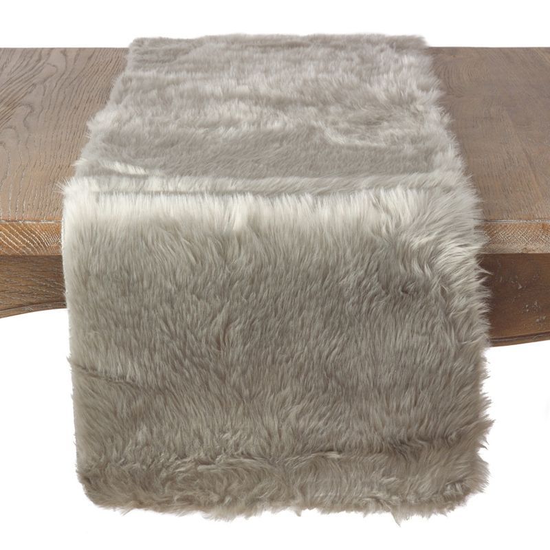 Gray Faux Fur Polyester Table Runner, 15" x 54"