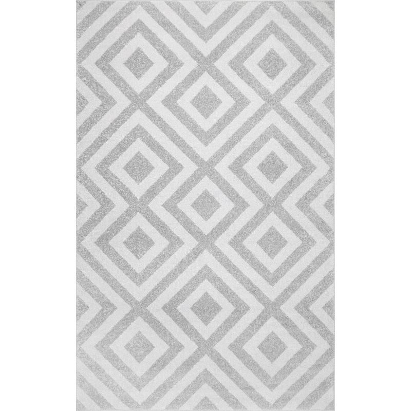 Luxurious Light Gray Geometric 52'' Synthetic Area Rug