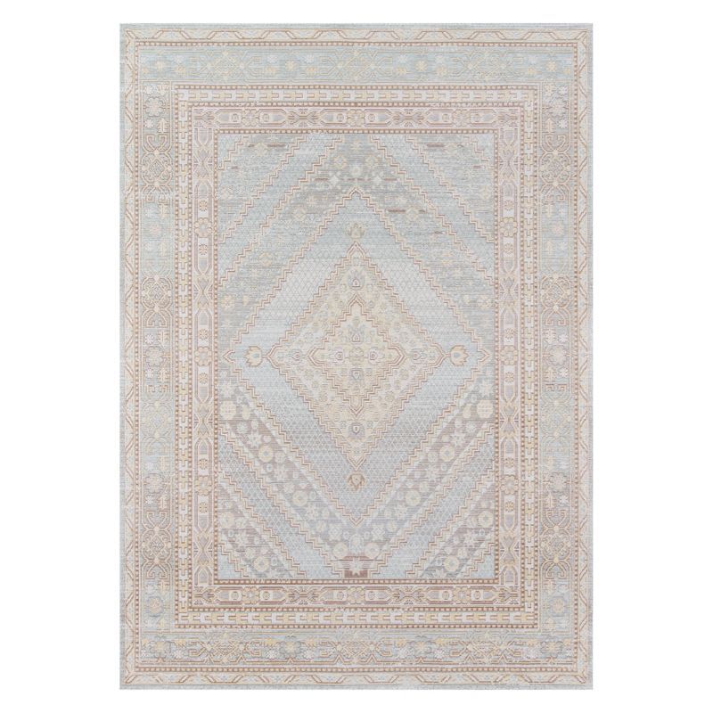 Pastel Blue Beige Rectangular Synthetic Braided Rug 4' x 6'