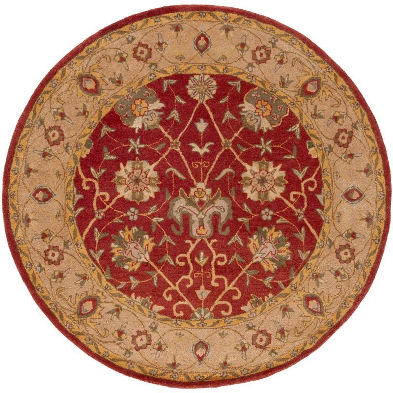 Elegant Red Wool 8' Round Hand-Tufted Area Rug