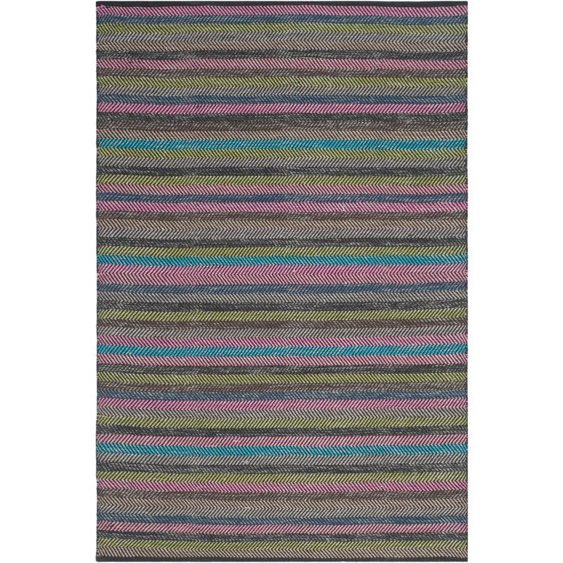 Gray and Multicolor Striped 4' x 6' Wool Cotton Area Rug