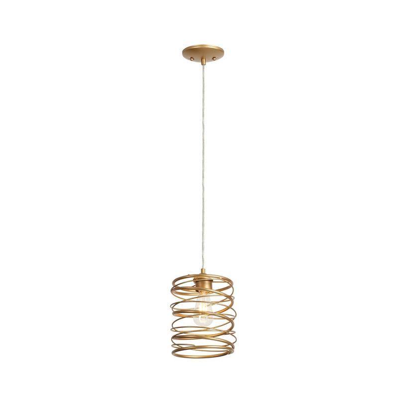 Gold Wire Cage Mini Pendant Light with LED Bulb