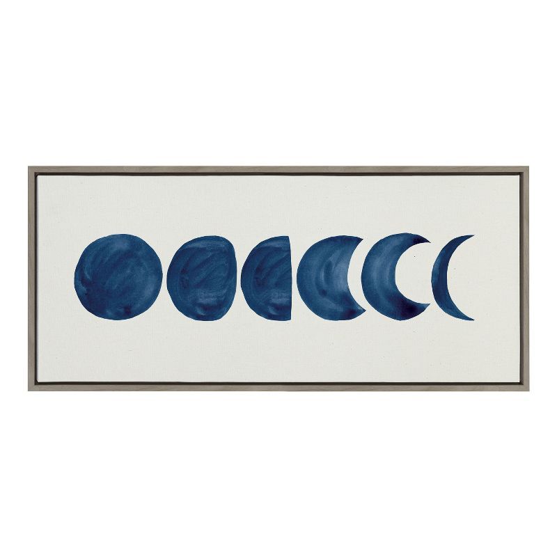 Linear Moon Phases Navy and Gray Framed Canvas Wall Art