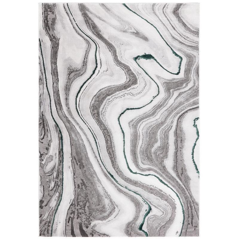 Grey and Green Abstract Hand-knotted Rectangular Area Rug