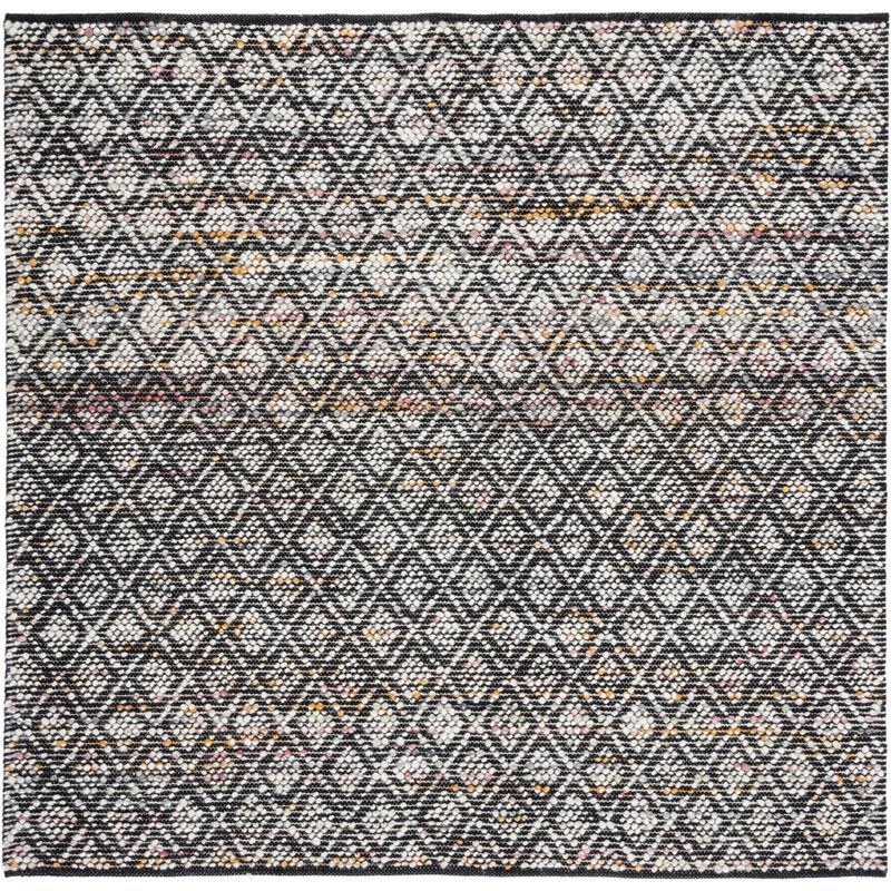 Handmade Black and Ivory Wool Square Area Rug