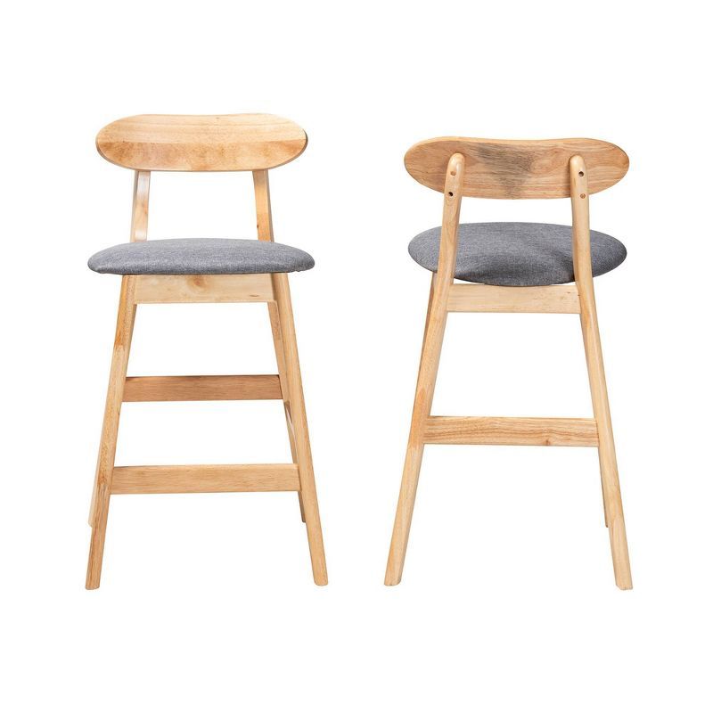 Grey Fabric and Natural Brown Wood 2-Piece Counter Stool Set