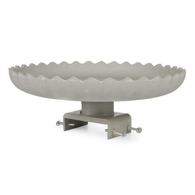 Gray Concrete Scalloped Heated Birdbath with Deck Mount