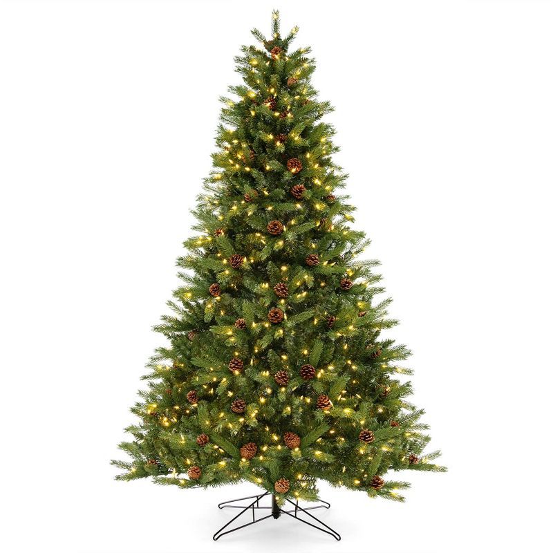 7-Foot Green Pre-Lit Christmas Tree with Pine Cones and LED Lights