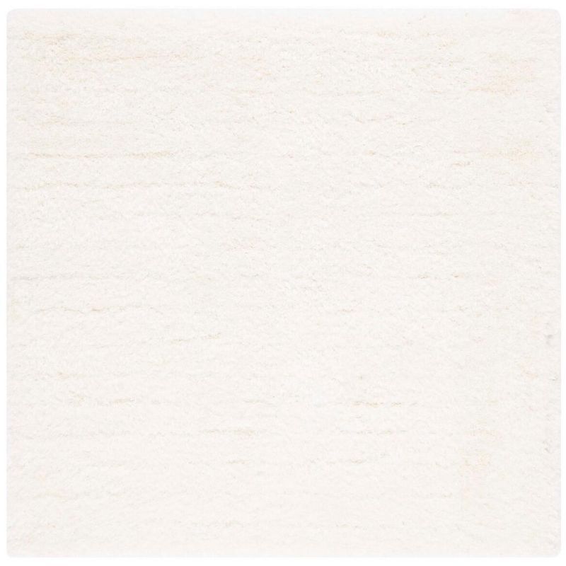 Ivory Hand-Tufted Synthetic Shag Square Area Rug, 6'x6'