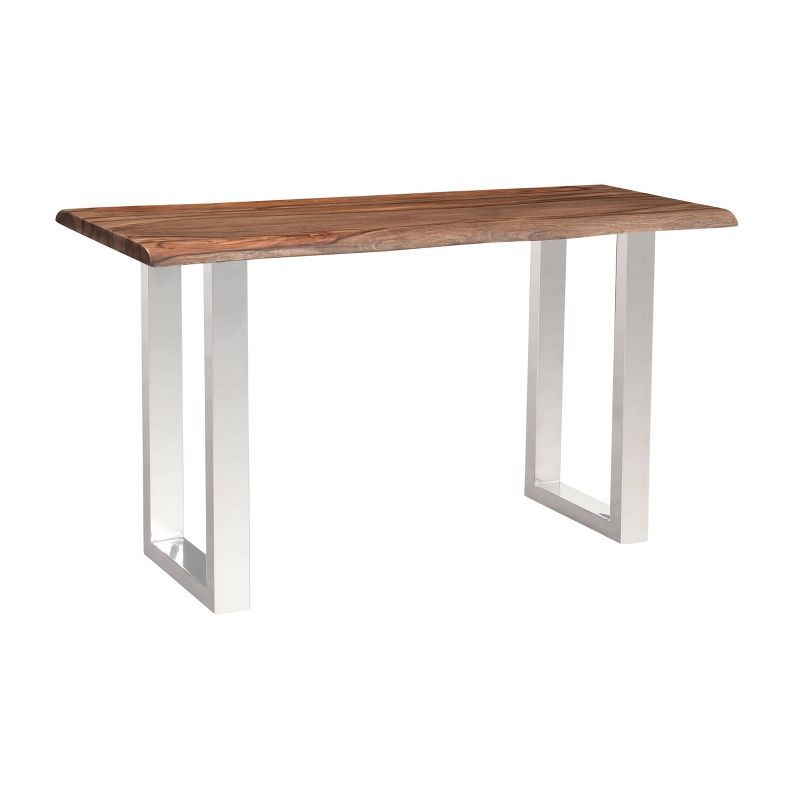 Sheesham Wood and Stainless Steel Console Table with Live Edge