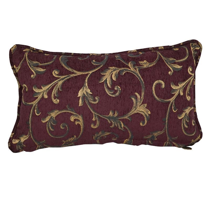 Burgundy Jacquard Chenille Rectangular Throw Pillow with Insert