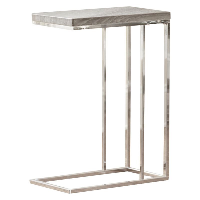 Contemporary Chrome and Wood 10" Chair Side Table in Gray/Brown