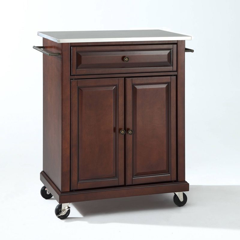 Mahogany Stainless Steel Top Kitchen Cart with Storage