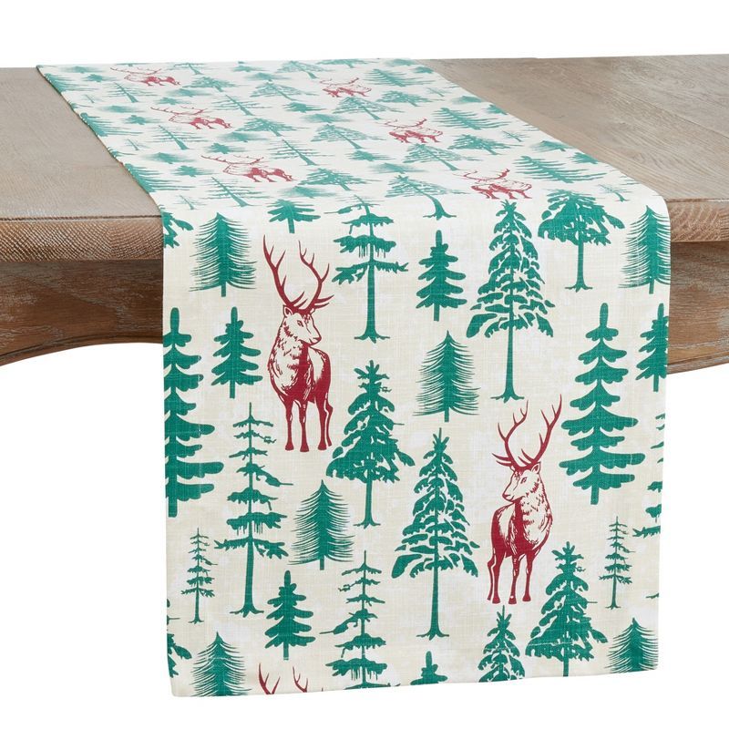 Christmas Deer and Trees Cotton Table Runner