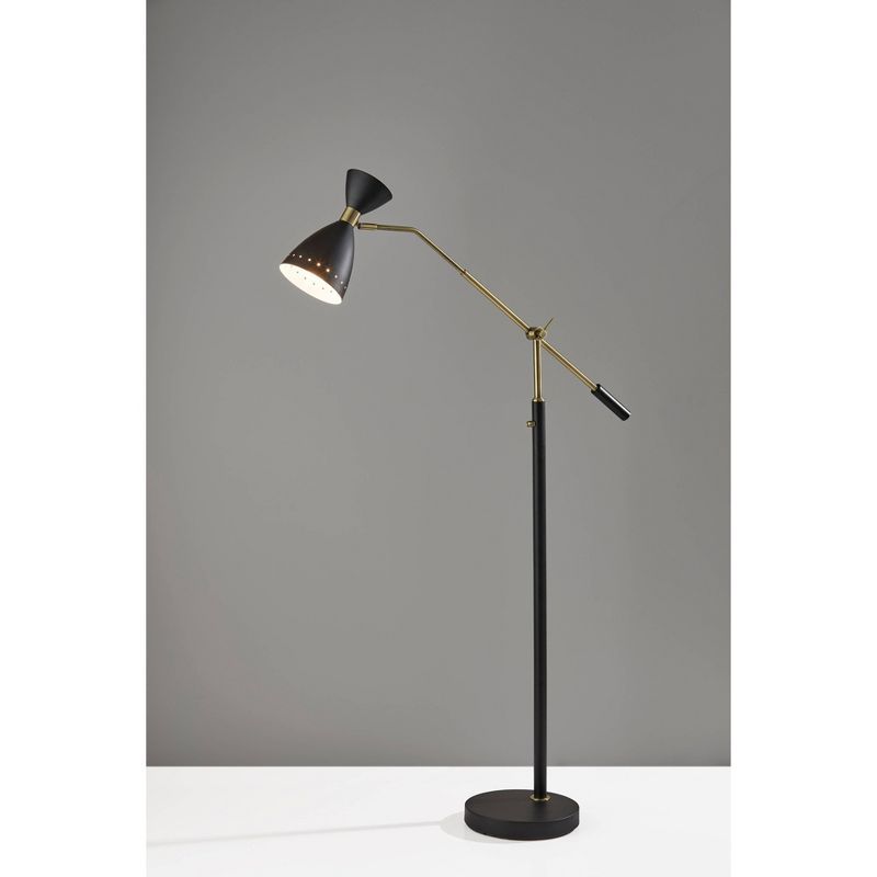 Mid-Century Adjustable Black and Brass Metal Floor Lamp