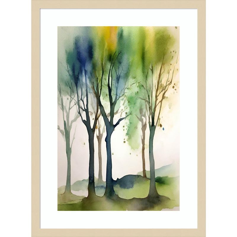 Svelte Natural Wood Framed Abstract Watercolor Trees Print