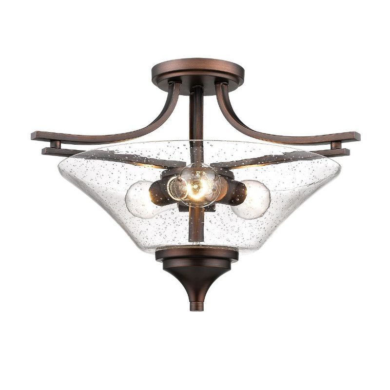 Natalie 19" Rubbed Bronze Semi-Flush Mount Ceiling Light with Glass Shade