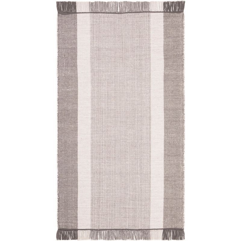 Coastal Charm Gray Stripe Hand-Woven Cotton Area Rug 4' x 6'