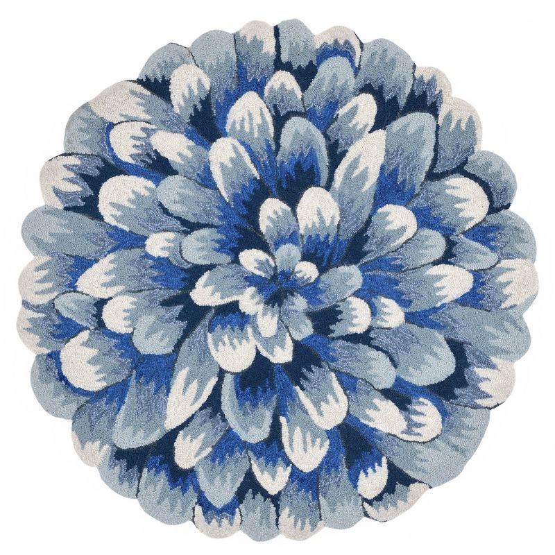 Hand-Tufted Round Blue Synthetic Floral Area Rug