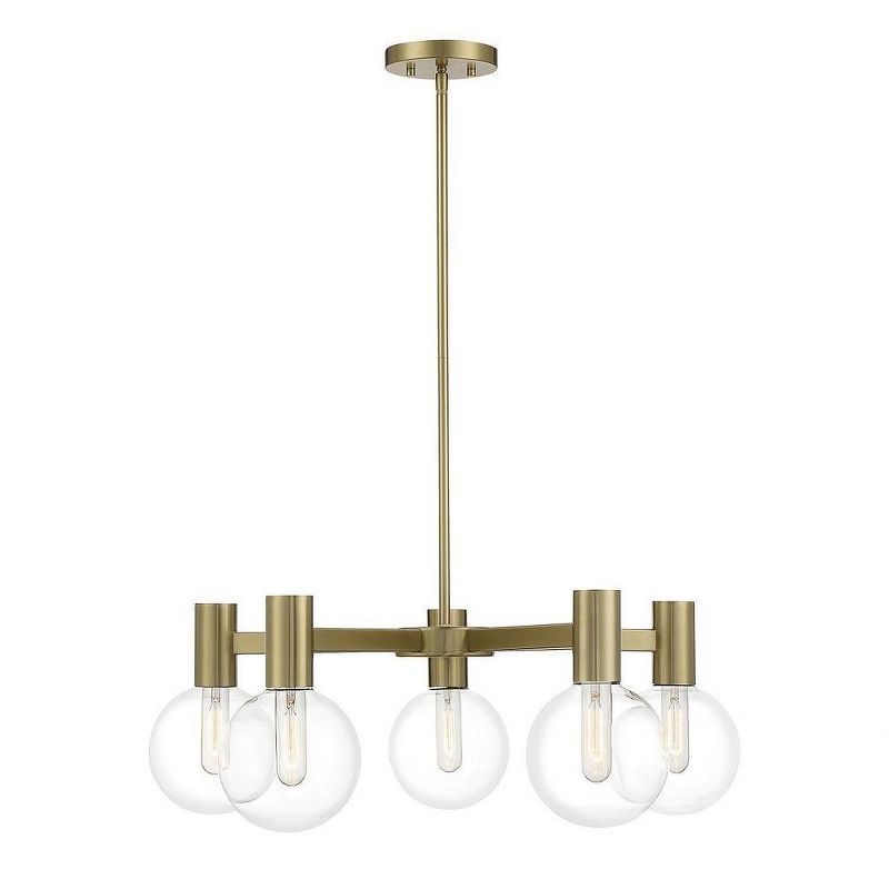 Warm Brass 5-Light Chandelier with Clear Glass Shades