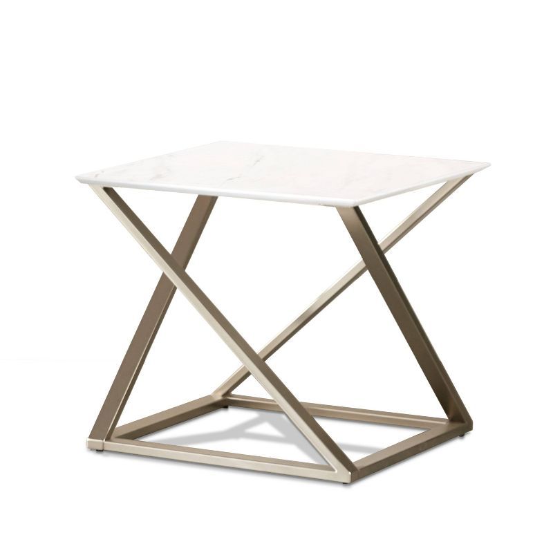 Zurich Square White Faux Marble and Metal End Table