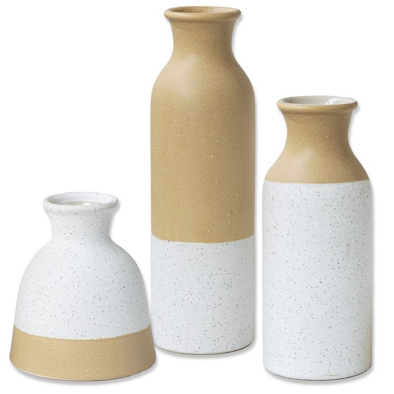 Modern Farmhouse Ceramic Vases Set of 3 in White and Tan