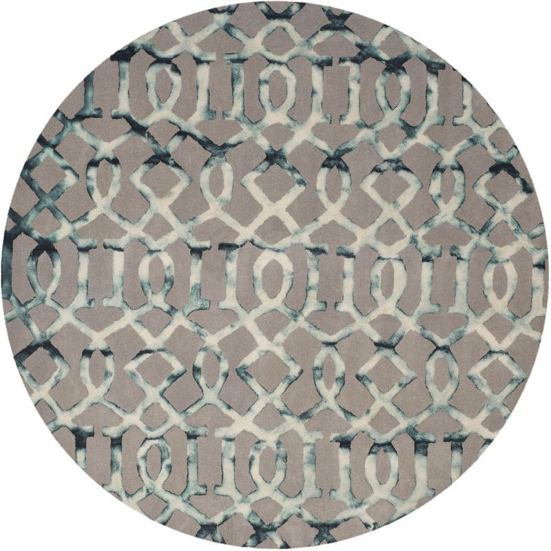 Geometric Gray Tufted Wool 7' Round Area Rug