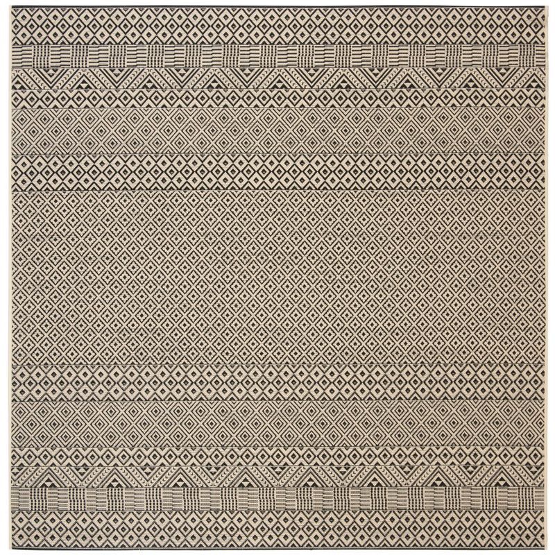 Modern Courtyard Black Square Synthetic Area Rug - 6'7" Easy Care