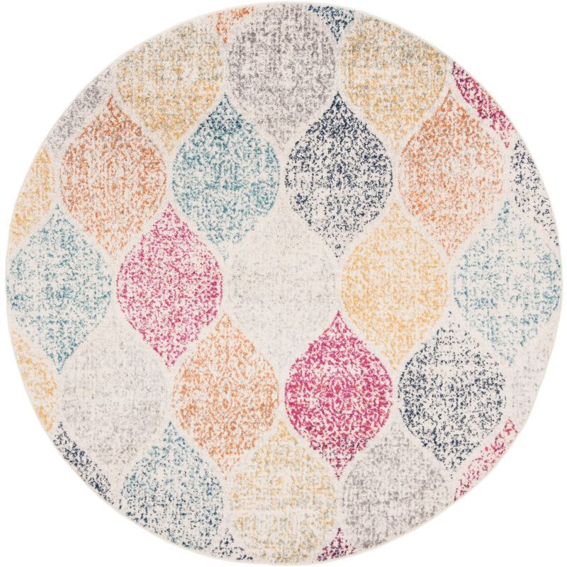 Round Creme and Yellow Synthetic Hand-knotted Rug