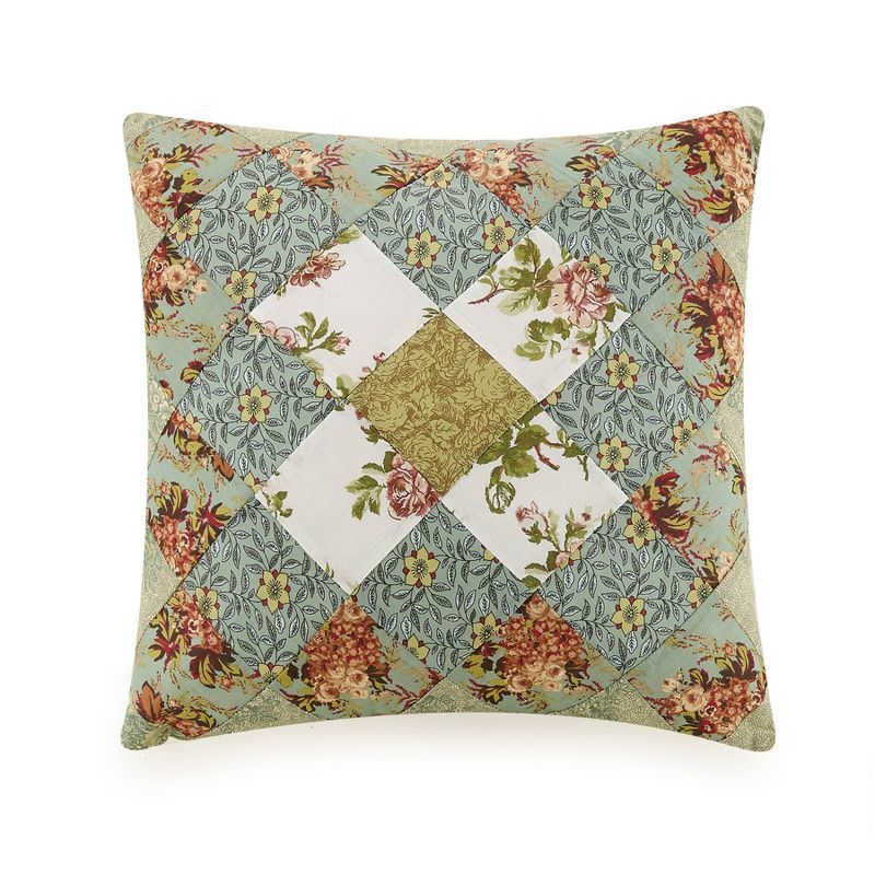 Olivia Heirloom Green Floral Embroidered 16x16 Decorative Pillow