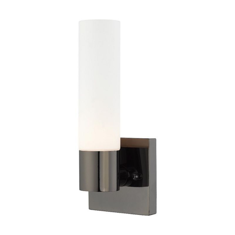 Black Chrome Dimmable Sconce with Satin Opal Glass