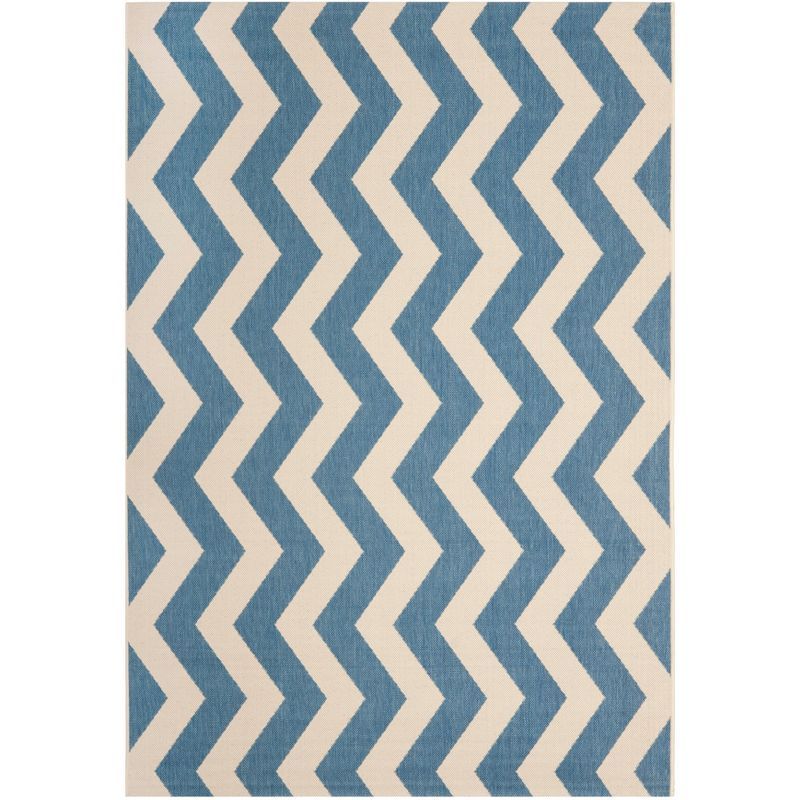 Blue and Beige Chevron Outdoor Area Rug, 4' x 5'7"