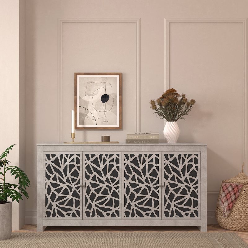 Culbreath Dusty Gray Oak 58.4 in. Laser-Cut 4-Door Sideboard