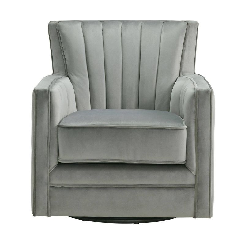 Contemporary Royale Gun Metal Velvet Swivel Accent Chair