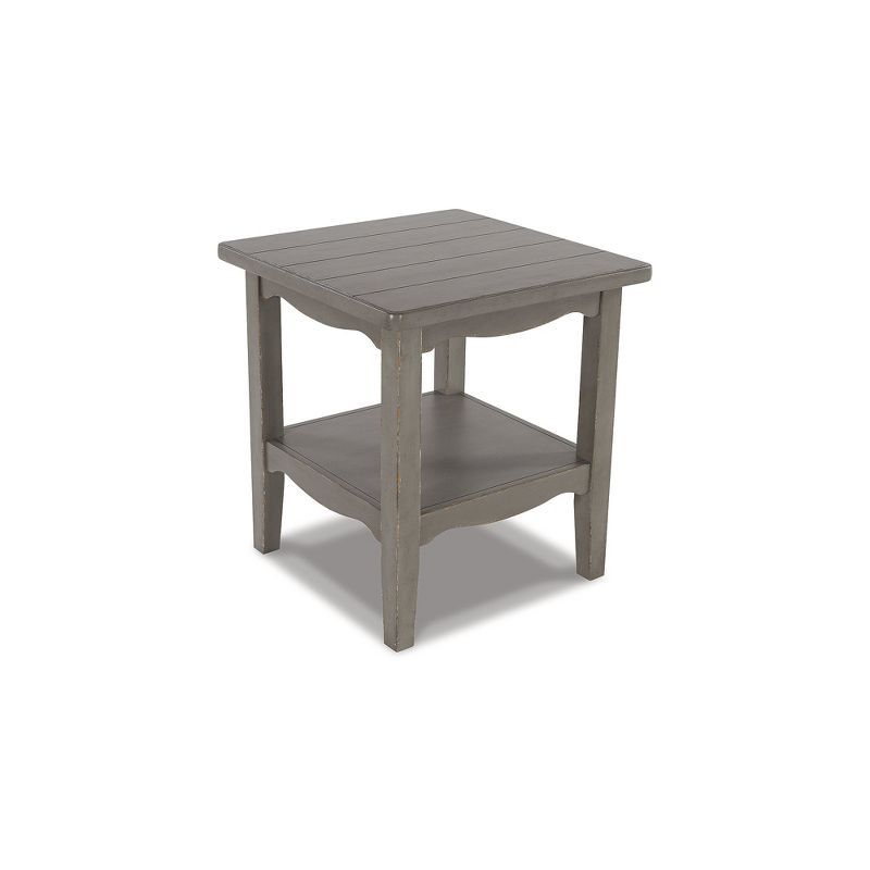 Antique Gray Traditional Square End Table with Storage Shelf