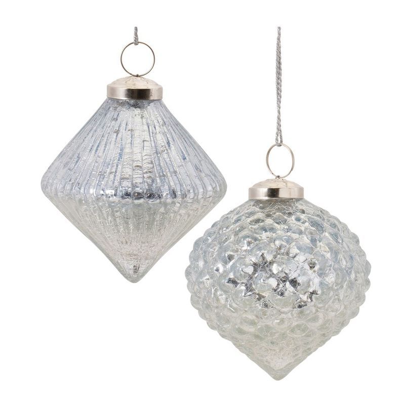 Melrose Textured Silver Mercury Glass Ornament Set of 6