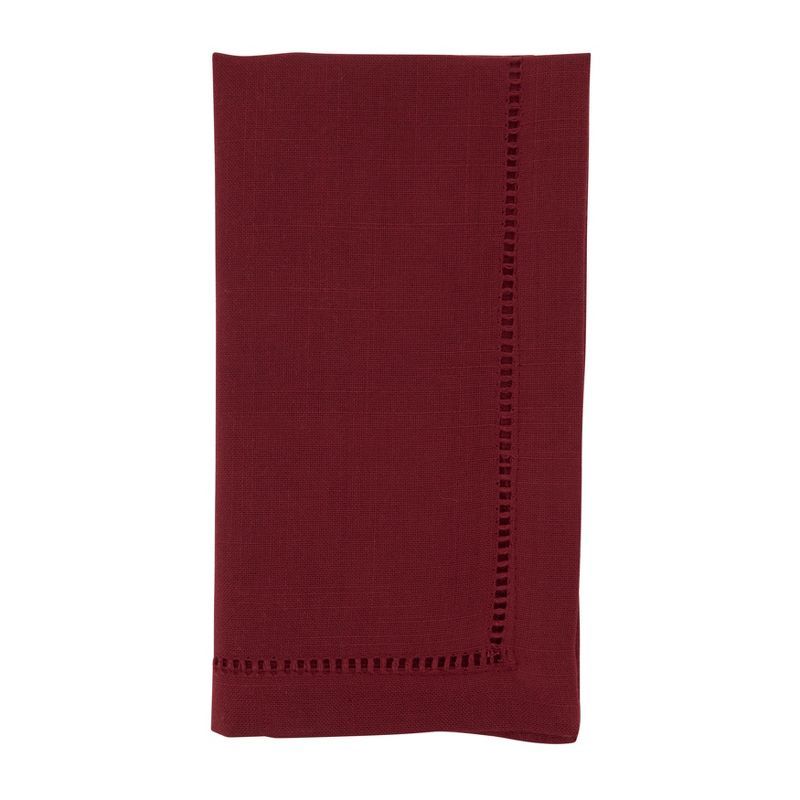 Burgundy Hemstitched Polyester Dinner Napkins Set of 12