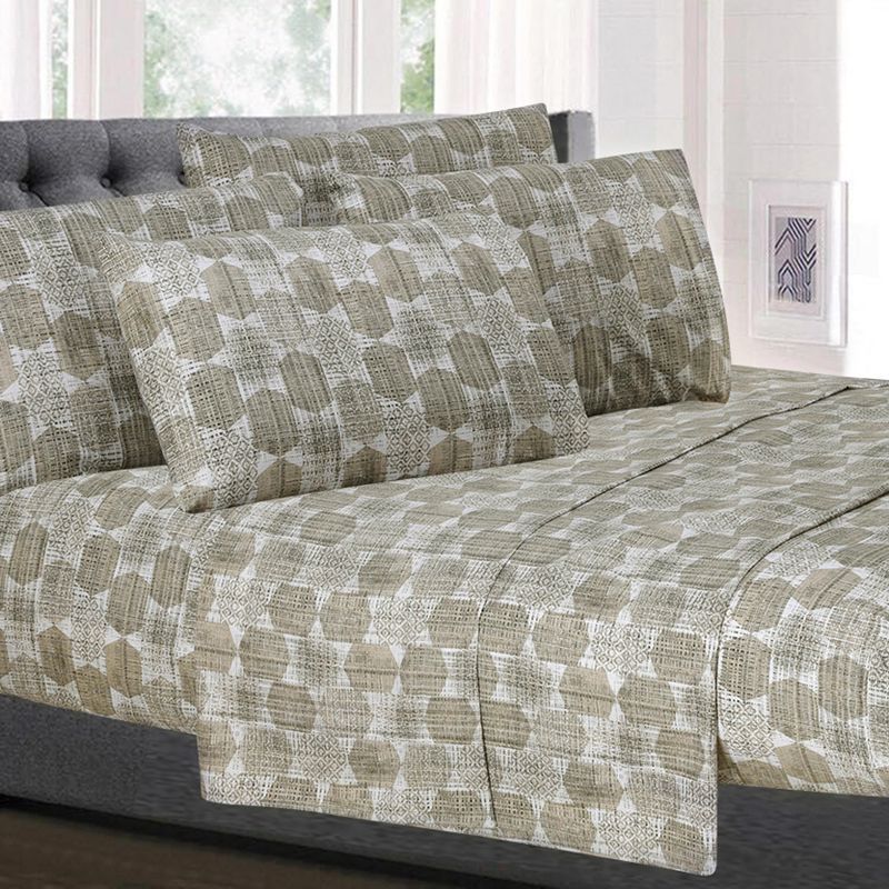 Monaco Taupe Geometric Print 6-Piece Queen Microfiber Sheet Set