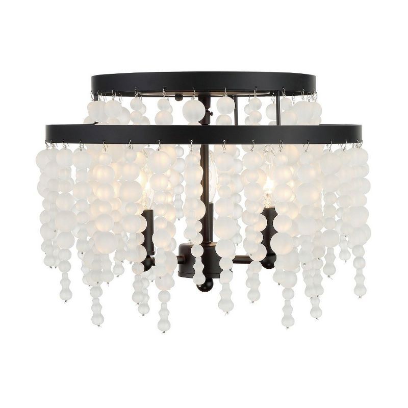 Poppy Matte Black 3-Light Frosted Bead Indoor/Outdoor Chandelier