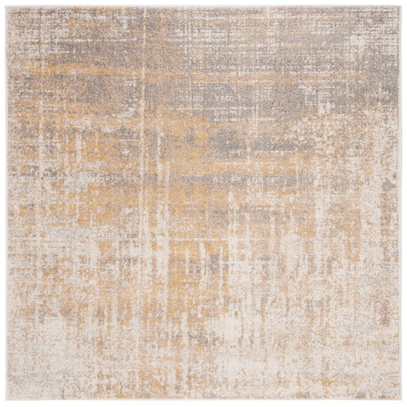 6' Square Gray and Gold Abstract Synthetic Area Rug