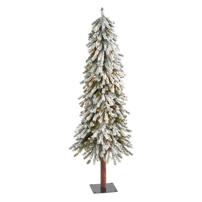 5ft White Flocked Slim Artificial Christmas Tree with Clear Lights