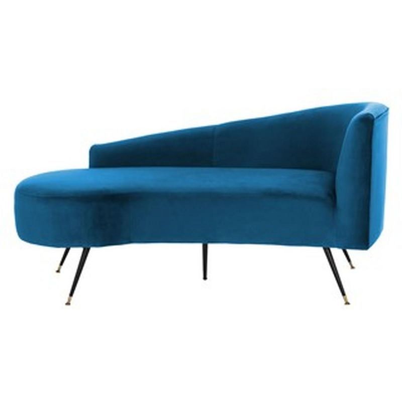 Navy Velvet Left Arm Settee with Black Metal Legs