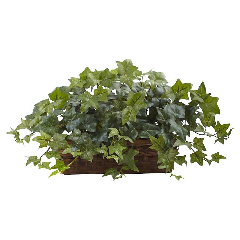 Lush Green Ivy 30" Tabletop Potted Plant in Brown Basket