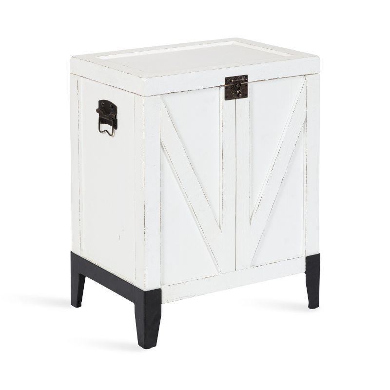 White and Black Wood Side Table with Storage