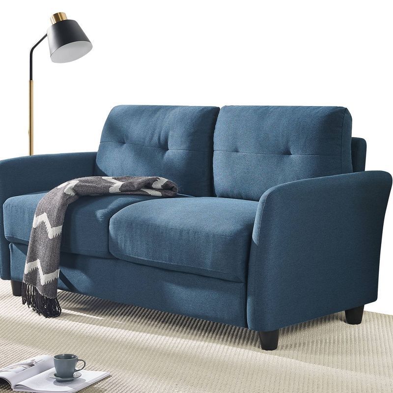 Lyon Blue 52" Tufted Loveseat with Flared Arms and Woven Fabric