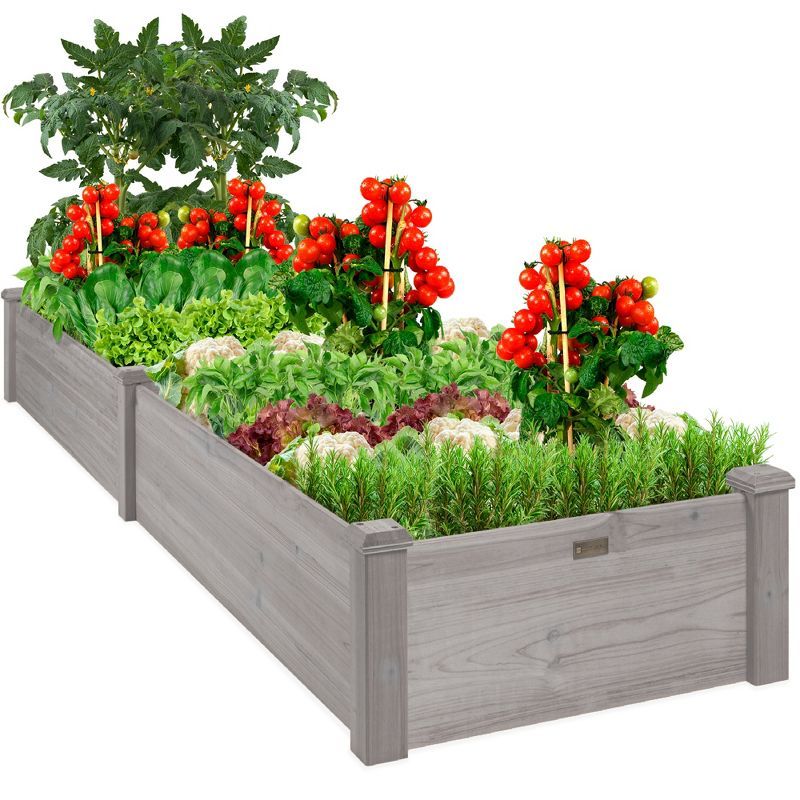 Gray Fir Wood Raised Garden Bed Planter for Outdoor Yard