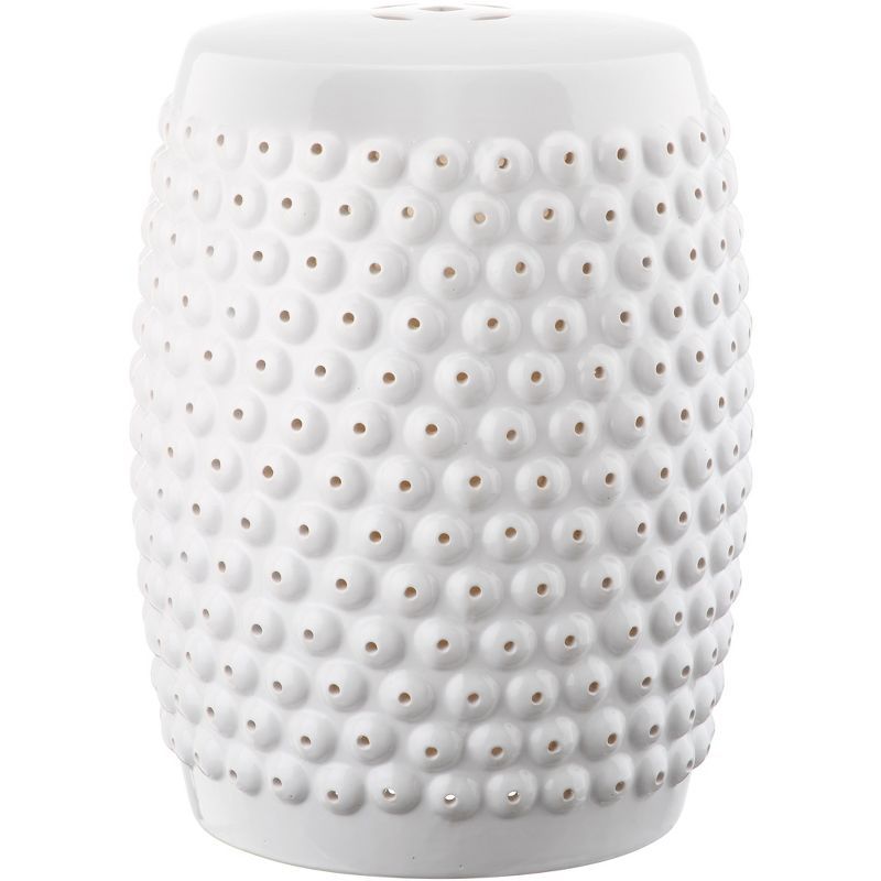Stella White Glazed Ceramic Nailhead Garden Stool