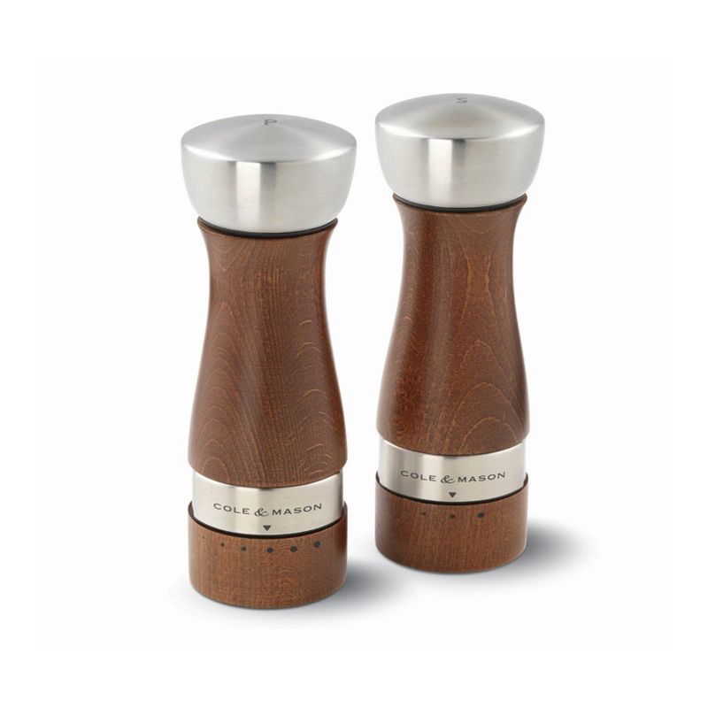 Oldbury Brown Beechwood and Steel Salt and Pepper Grinder Set